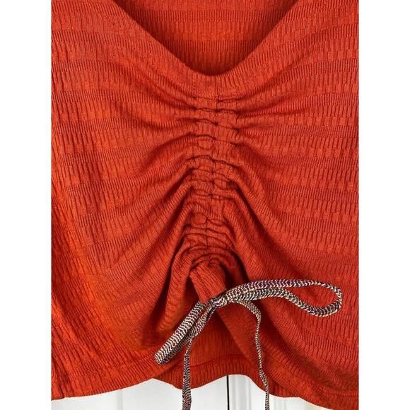 Anthropology Women's Size S Orange Deep V-Neck Ruched Long Sleeve Crop Top - Picture 2 of 7